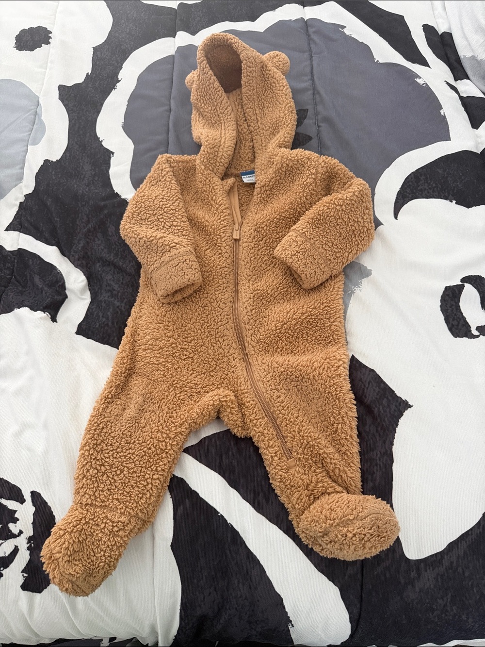 Old Navy Brown Teddy Sherpa Hooded Footed One-Piece
